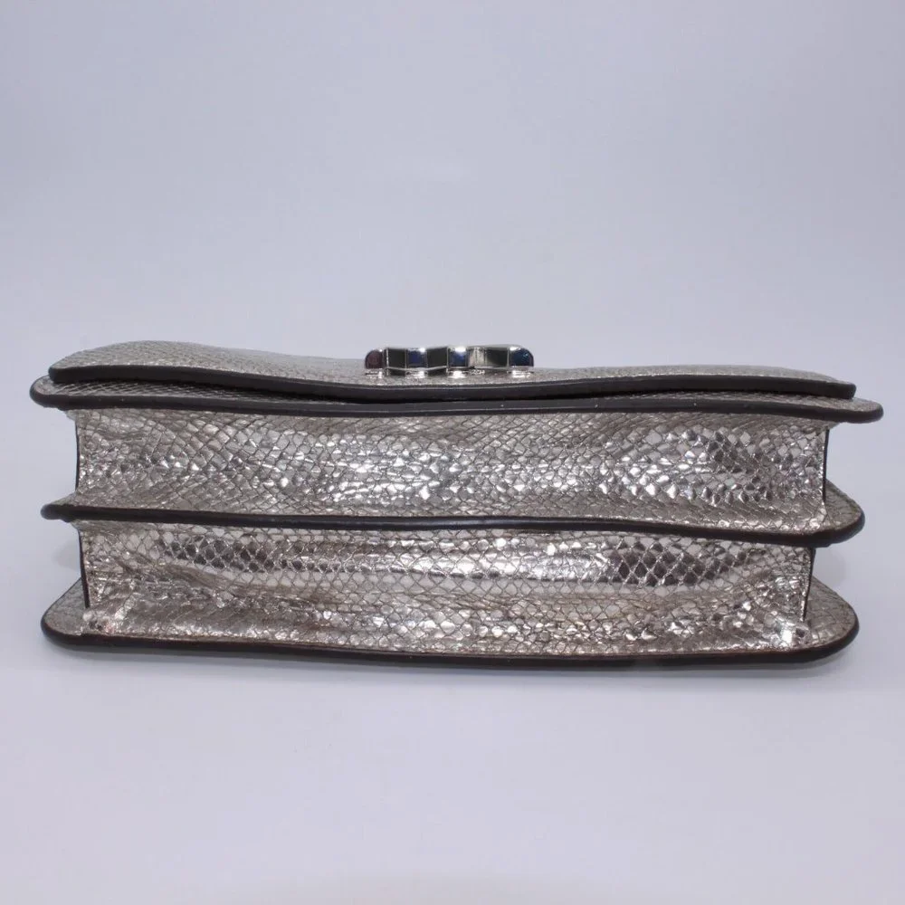 Michael Kors Silver Snake Mott Leather Chain Swag Shoulder Crossbody Bag Purse